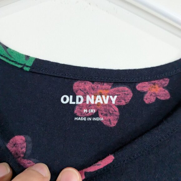 Old Navy Floral Layered Ruffle Tier Dress Navy Blue Pink Size Medium Size 8 - Picture 2 of 4